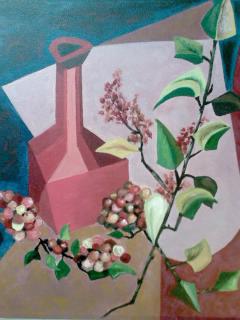 Red Vase With Plant. Computer scan of photo (Original: Oil on canvas. Circa 1954 by S. Berger). Counseling, Counselling, psychotherapy, psychiatry, and stress management: Doug Berger, M.D., Ph.D.